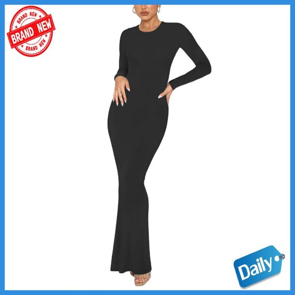 Dresses & Skirts - Long Sleeve Ribbed Maxi Dress Formal Bodycon Figure Flattering